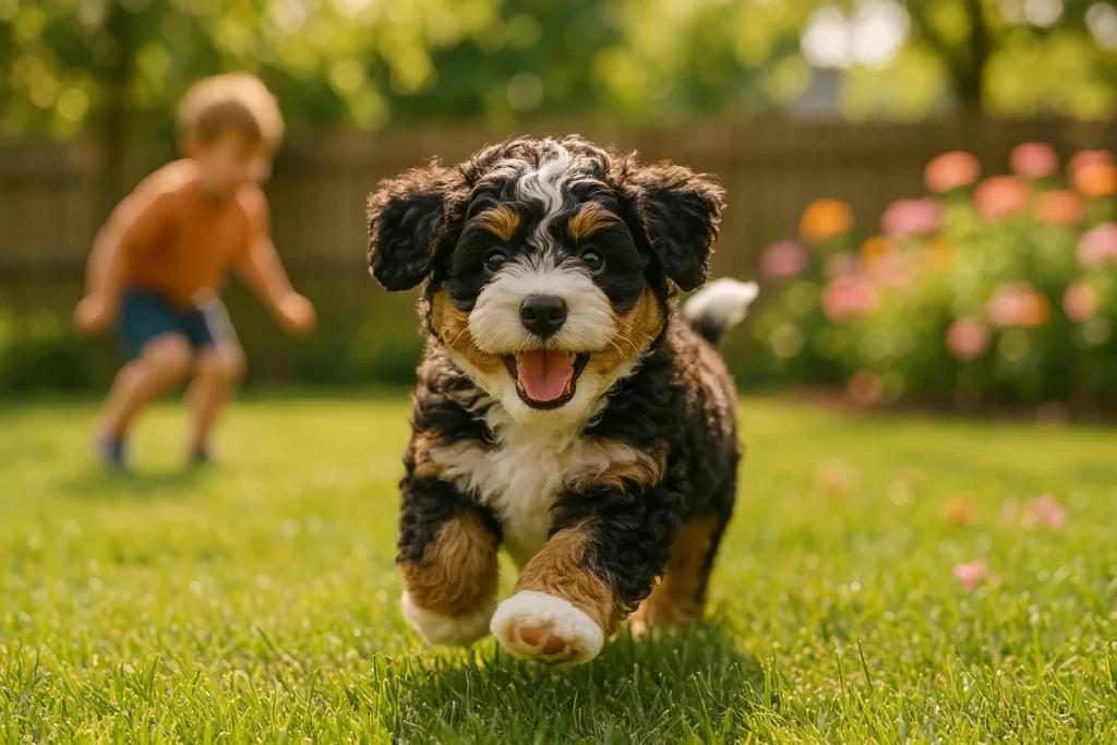 Mini-Bernedoodle-puppy-playing-with-a-child—perfect-family-companion-with-a-gentle-temperament