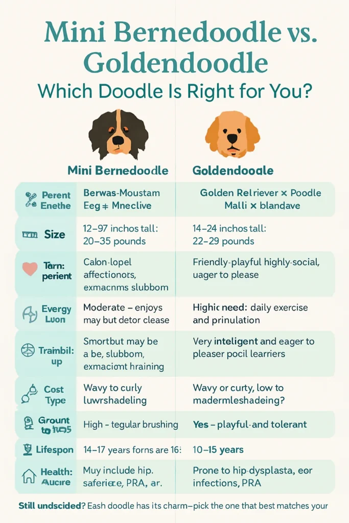Goldendoodle vs. Bernedoodle: Size, coat, and personality side-by-side