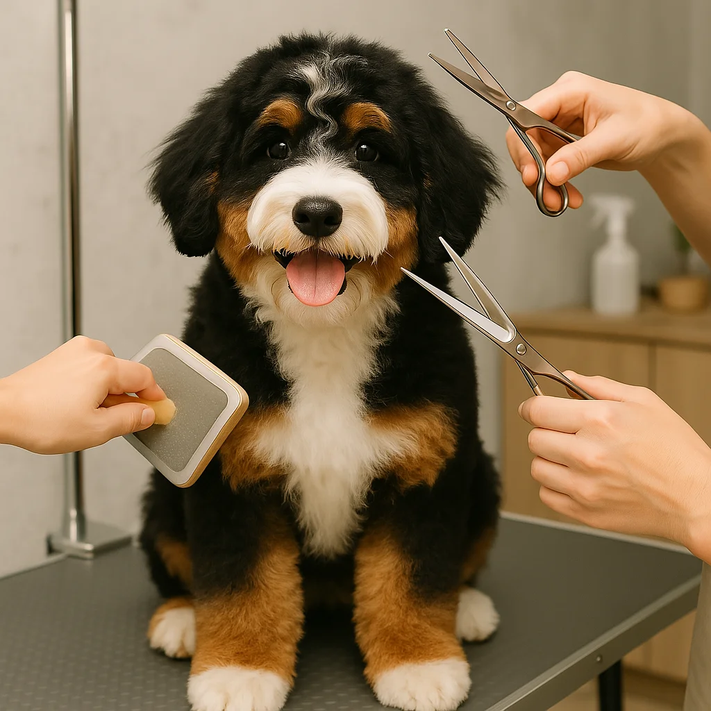 Professional dog groomer trimming wavy, non-shedding coat