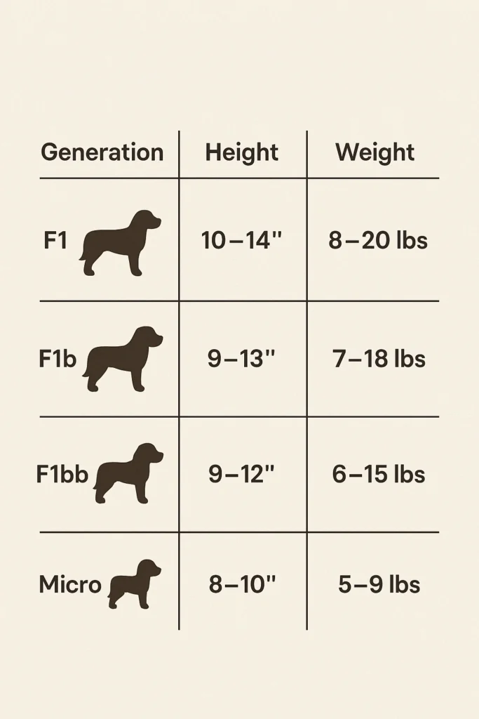 Cavapoo size and weight chart by generation