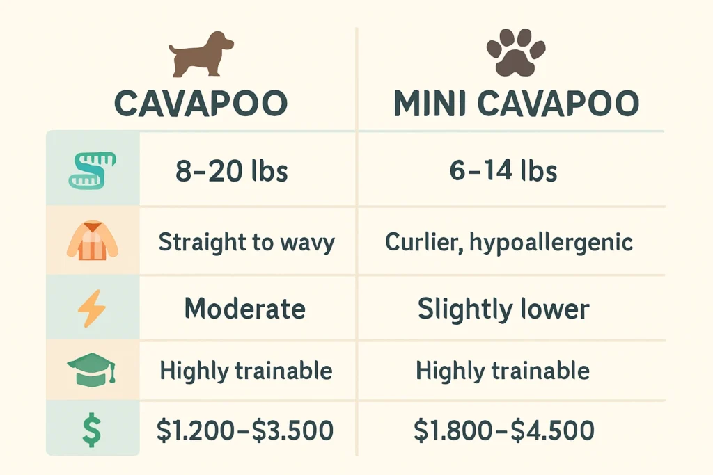 Cavapoo vs Mini Cavapoo side-by-side chart